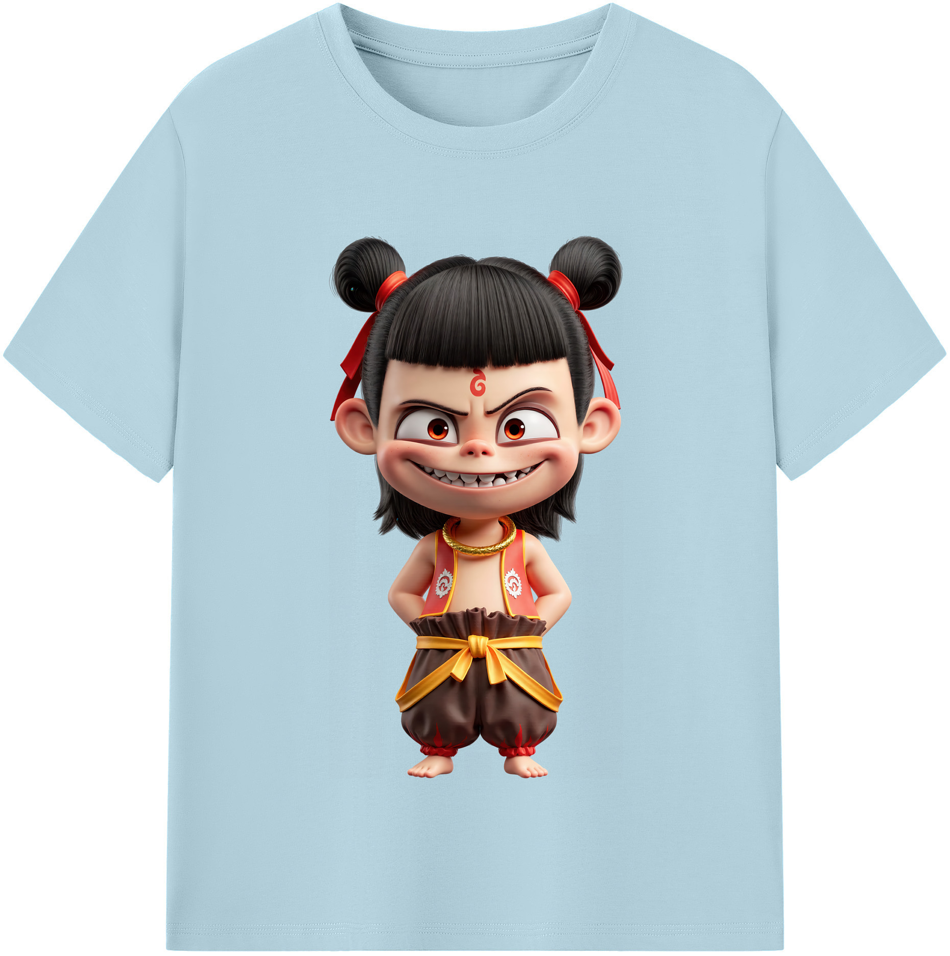 （画像用） Ne Zha 2 ナタ 魔童の大暴れ 綿100％半袖Tシャツ（フロントプリント）